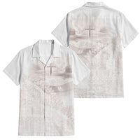 Samoa Lotu Tamaiti White Prayers Family Matching Summer Maxi Dress and Hawaiian Shirt Floral Mamanu Siapo LT7 Dad's Shirt - Short Sleeve White - Polynesian Pride