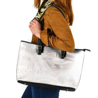 Samoa Lotu Tamaiti White Prayers Leather Tote Bag Floral Mamanu Siapo LT7 White - Polynesian Pride