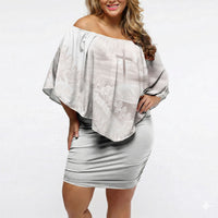 Samoa Lotu Tamaiti White Prayers Off Shoulder Short Dress Floral Mamanu Siapo LT7 Women White - Polynesian Pride