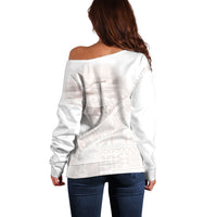 Samoa Lotu Tamaiti White Prayers Off Shoulder Sweater Floral Mamanu Siapo LT7 - Polynesian Pride
