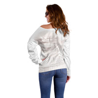 Samoa Lotu Tamaiti White Prayers Off Shoulder Sweater Floral Mamanu Siapo LT7 - Polynesian Pride