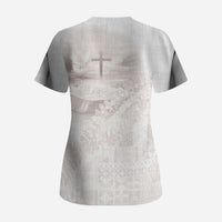 Samoa Lotu Tamaiti White Prayers Scrub Top Floral Mamanu Siapo LT7 - Polynesian Pride