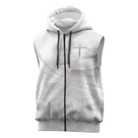 Tonga White Sunday Fakame Sleeveless Zip Hoodie Tokelaufeletoa Kupesi LT7 White - Polynesian Pride