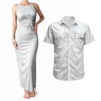 Niue White Sunday Tapu Fanau Couples Matching Tank Maxi Dress and Hawaiian Shirt Fiti Pua Mix Hiapo Tapa LT7 White - Polynesian Pride
