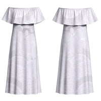 Niue White Sunday Tapu Fanau Family Matching Off Shoulder Maxi Dress and Hawaiian Shirt Fiti Pua Mix Hiapo Tapa LT7 Mom's Dress White - Polynesian Pride