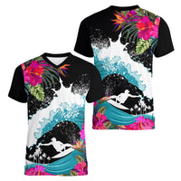 Hawaii Surfing Women V Neck T Shirt Triple Crown Rides The Waves LT7 - Polynesian Pride