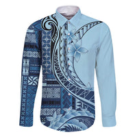 Samoa Siapo Mamanu Family Matching Long Sleeve Bodycon Dress and Hawaiian Shirt Plumeria Navy Blue Motifs