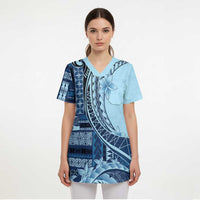 Samoa Siapo Mamanu Scrub Top Plumeria Navy Blue Motifs LT7 - Polynesian Pride