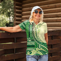 Samoa Siapo Mamanu Women Polo Shirt Plumeria Emerald Motifs