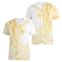 Samoa Siapo Mamanu Women V-Neck T-Shirt Plumeria Fancy Gold Motifs