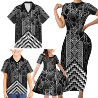 Aotearoa Taniko Pattern Family Matching Short Sleeve Bodycon Dress and Hawaiian Shirt Poutama Mix Kowhai Flowers