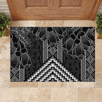 Aotearoa Taniko Pattern Rubber Doormat Poutama Mix Kowhai Flowers LT7 Grey - Polynesian Pride