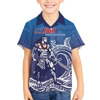 Samoa Manuia le Aso Tuto'atasi Siapo Motif Kid Hawaiian Shirt Warrior with Nifo Oti