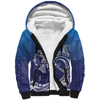 Samoa Manuia le Aso Tuto'atasi Siapo Motif Sherpa Hoodie Warrior with Nifo Oti LT7 Unisex Blue - Polynesian Pride