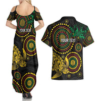 Vanuatu Personalized Aboriginal Arts Couples Matching Summer Maxi Dress and Hawaiian Shirt Turtle and Iguana Special - Polynesian Pride