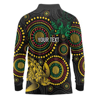 Vanuatu Personalized Aboriginal Arts Long Sleeve Polo Shirt Turtle and Iguana Special LT7 - Polynesian Pride