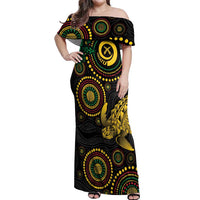 Vanuatu Personalized Aboriginal Arts Off Shoulder Maxi Dress Turtle and Iguana Special LT7 Women Colorful - Polynesian Pride