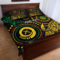 Vanuatu Personalized Aboriginal Arts Quilt Bed Set Turtle and Iguana Special - Polynesian Pride