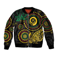 Vanuatu Personalized Aboriginal Arts Sleeve Zip Bomber Jacket Turtle and Iguana Special - Polynesian Pride
