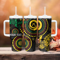 Vanuatu Personalized Aboriginal Arts Tumbler With Handle Turtle and Iguana Special - Polynesian Pride