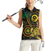 Vanuatu Personalized Aboriginal Arts Women Sleeveless Polo Shirt Turtle and Iguana Special LT7 - Polynesian Pride