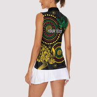 Vanuatu Personalized Aboriginal Arts Women Sleeveless Polo Shirt Turtle and Iguana Special LT7 - Polynesian Pride