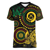 Vanuatu Personalized Aboriginal Arts Women V-Neck T-Shirt Turtle and Iguana Special LT7 Female Colorful - Polynesian Pride