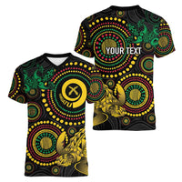 Vanuatu Personalized Aboriginal Arts Women V-Neck T-Shirt Turtle and Iguana Special LT7 - Polynesian Pride