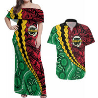 Vanuatu Personalized Tribal Couples Matching Off Shoulder Maxi Dress and Hawaiian Shirt Aboriginal Inspired Mix Style - Polynesian Pride