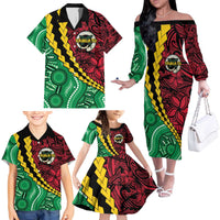 Vanuatu Personalized Tribal Family Matching Off The Shoulder Long Sleeve Dress and Hawaiian Shirt Aboriginal Inspired Mix Style - Polynesian Pride