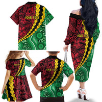 Vanuatu Personalized Tribal Family Matching Off The Shoulder Long Sleeve Dress and Hawaiian Shirt Aboriginal Inspired Mix Style - Polynesian Pride
