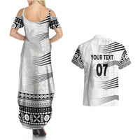 Personalised Fiji Rugby Couples Matching Summer Maxi Dress and Hawaiian Shirt Kaiviti WC 2023 Jersey Replica - White LT7 - Polynesian Pride