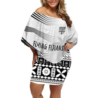 Personalised Fiji Rugby Off Shoulder Short Dress Kaiviti WC 2023 Jersey Replica - White LT7 Women White - Polynesian Pride