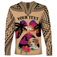 Personalised Polynesian Long Sleeve Shirt Dog Lover With Beagle - Sunset At The Beach LT7 - Polynesian Pride