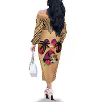 Personalised Polynesian Off The Shoulder Long Sleeve Dress Dog Lover With Beagle - Sunset At The Beach LT7 - Polynesian Pride