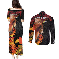 Papua New Guinea Personalised Couples Matching Puletasi and Long Sleeve Button Shirt Grunge Style 49th Independence Anni