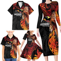 Papua New Guinea Personalised Family Matching Long Sleeve Bodycon Dress and Hawaiian Shirt Grunge Style 49th Independence Anni