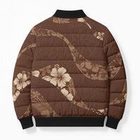 Aloha Hawaii Floral Tapa Bomber Puffer Jacket Patchwork Mocha - Polynesian Pride