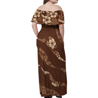 Aloha Hawaii Floral Tapa Family Matching Off Shoulder Maxi Dress and Hawaiian Shirt Patchwork Mocha - Polynesian Pride