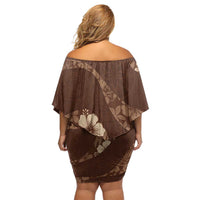 Aloha Hawaii Floral Tapa Family Matching Off Shoulder Short Dress and Hawaiian Shirt Patchwork Mocha - Polynesian Pride