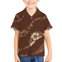 Aloha Hawaii Floral Tapa Family Matching Puletasi and Hawaiian Shirt Patchwork Mocha - Polynesian Pride