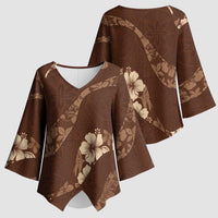 Aloha Hawaii Floral Tapa Kimono Sleeve Blouse Patchwork Mocha - Polynesian Pride