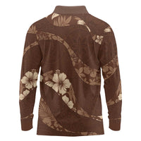 Aloha Hawaii Floral Tapa Long Sleeve Polo Shirt Patchwork Mocha - Polynesian Pride