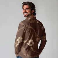 Aloha Hawaii Floral Tapa Long Sleeve Polo Shirt Patchwork Mocha - Polynesian Pride