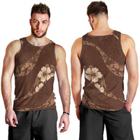 Aloha Hawaii Floral Tapa Men Tank Top Patchwork Mocha - Polynesian Pride