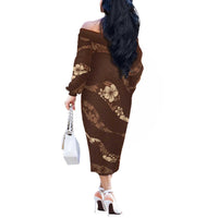 Aloha Hawaii Floral Tapa Off The Shoulder Long Sleeve Dress Patchwork Mocha - Polynesian Pride