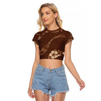 Aloha Hawaii Floral Tapa Raglan Cropped T Shirt Patchwork Mocha - Polynesian Pride