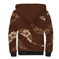 Aloha Hawaii Floral Tapa Sherpa Hoodie Patchwork Mocha - Polynesian Pride