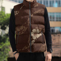 Aloha Hawaii Floral Tapa Sleeveless Puffer Jacket Patchwork Mocha - Polynesian Pride