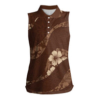Aloha Hawaii Floral Tapa Women Sleeveless Polo Shirt Patchwork Mocha - Polynesian Pride